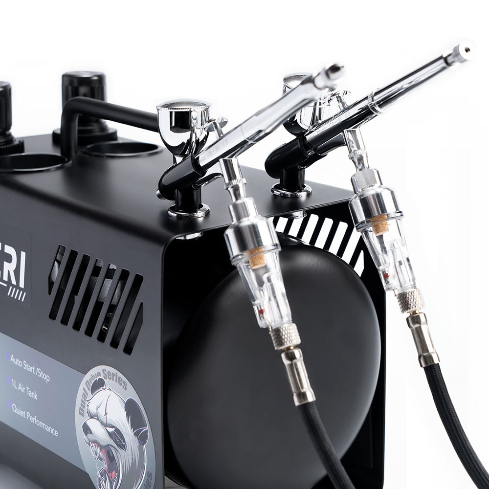 Dual Drive Series Airbrush Kit Compressor GT-918 | 2 Airbrushes | 6 Colors