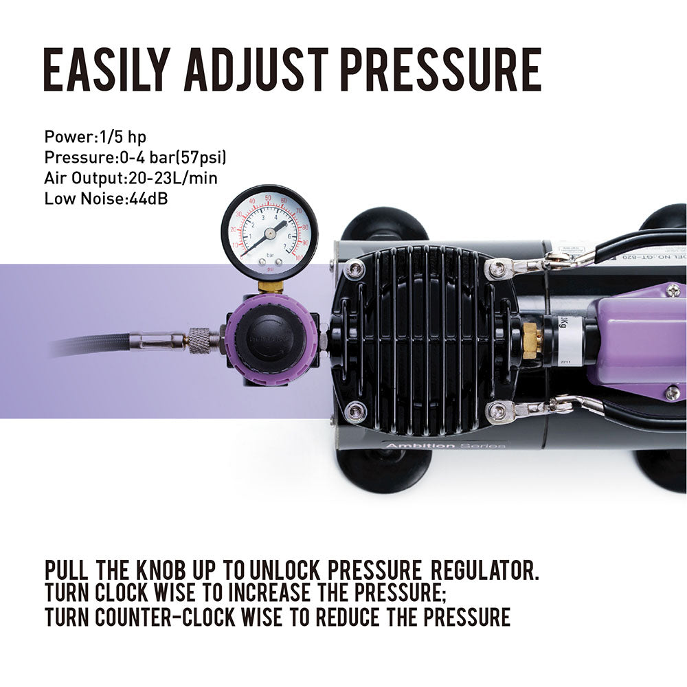 Ambition Series Airbrush Kit Compressor GT-820 | 2 Airbrushes | 6 Colors