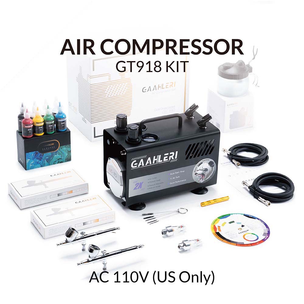 Dual Drive Series Airbrush Kit Compressor GT-918 | 2 Airbrushes | 6 Colors