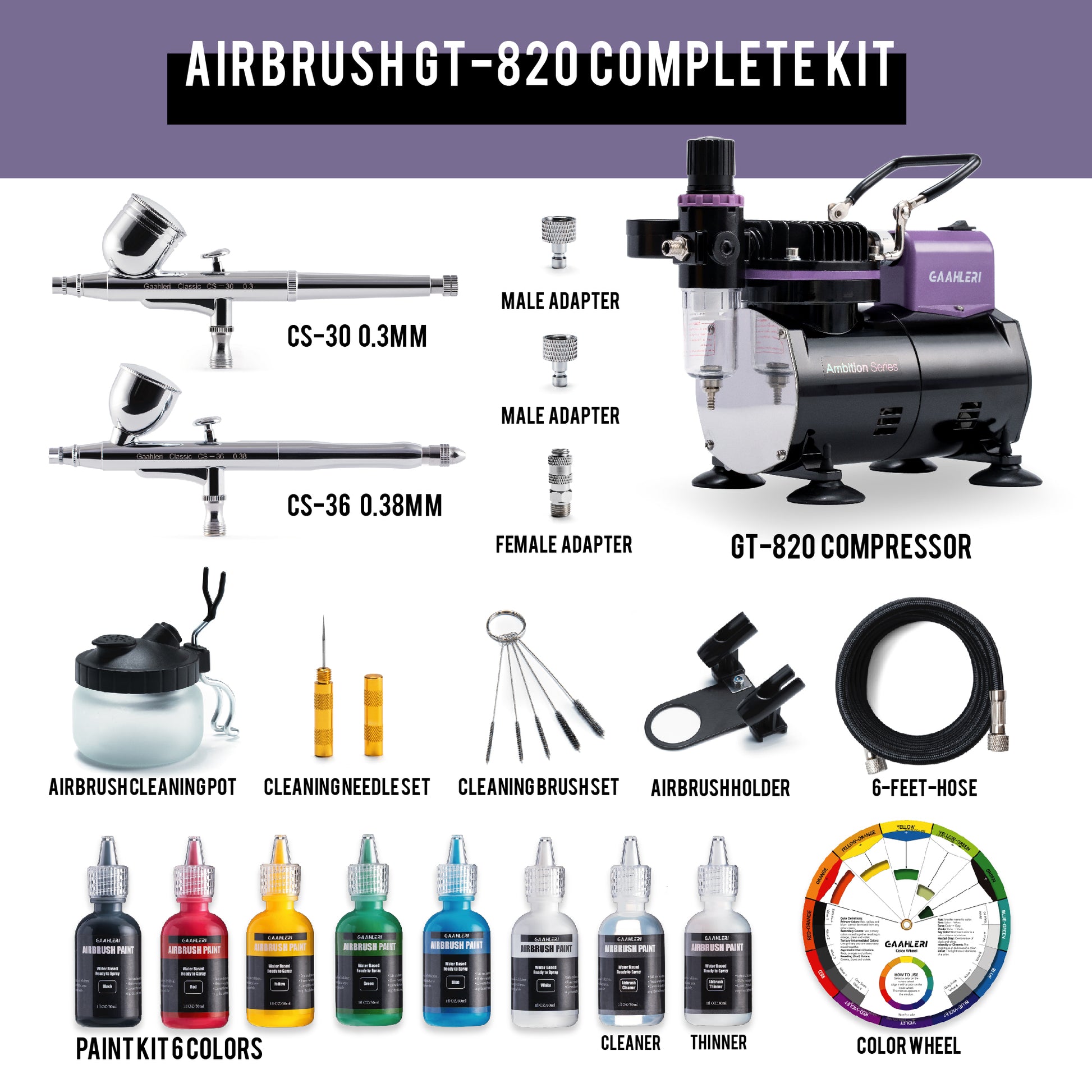  Gaahleri Airbrush Kit with Compressor Air Tank 1L Professional  3 Airbrush Gun Double Outlet System 1/5HP & 16 Primary Airbrush Paint  Colors Cleaning Kit for Painting Model Coloring Nail Art Tattoo 